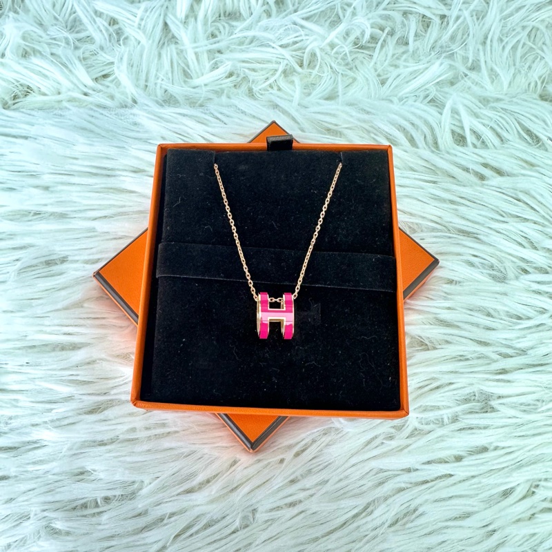 HERMES Pop H 桃紅玫瑰金色頸鏈 全套有盒-1