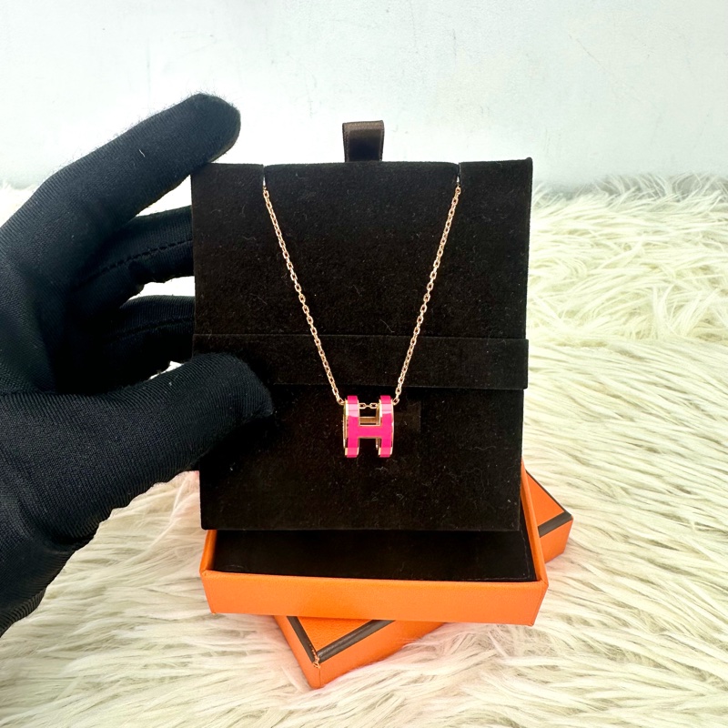 HERMES Pop H 桃紅玫瑰金色頸鏈 全套有盒-2