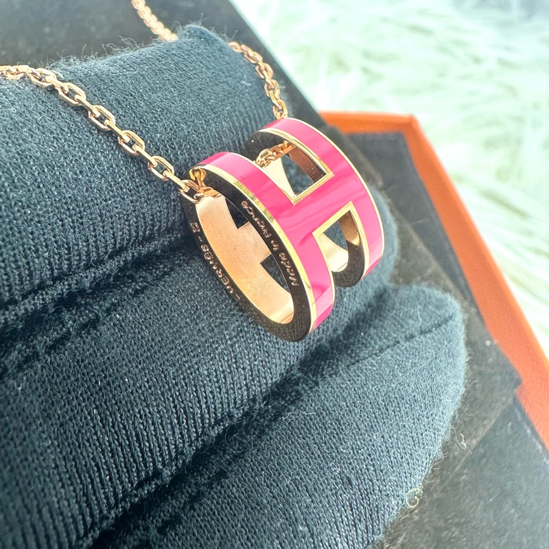 HERMES Pop H 桃紅玫瑰金色頸鏈 全套有盒-3