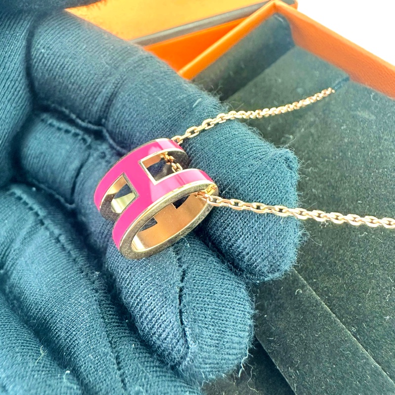 HERMES Pop H 桃紅玫瑰金色頸鏈 全套有盒-4