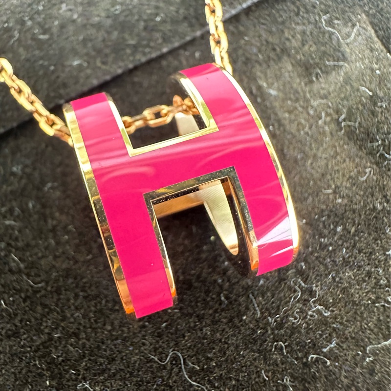 HERMES Pop H 桃紅玫瑰金色頸鏈 全套有盒-7