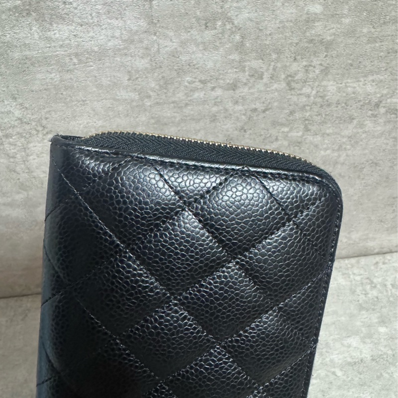 正品 Chanel 經典黑金荔枝皮拉鍊長夾-3