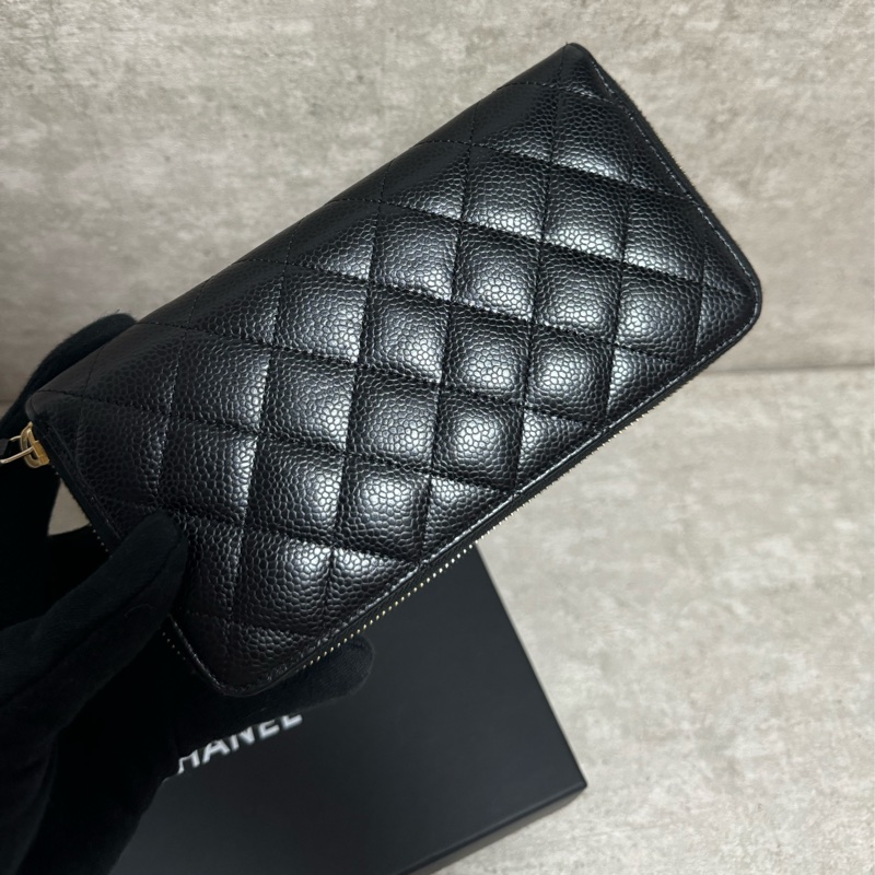 正品 Chanel 經典黑金荔枝皮拉鍊長夾-6