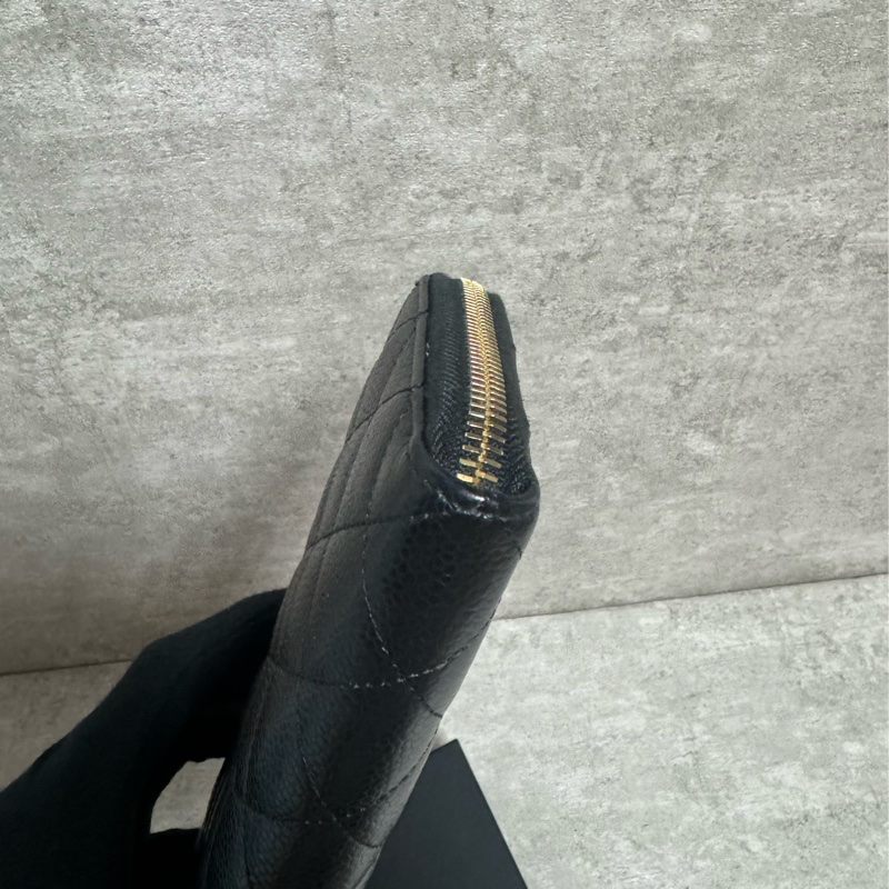 正品 Chanel 經典黑金荔枝皮拉鍊長夾-8