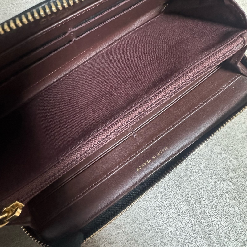 正品 Chanel 經典黑金荔枝皮拉鍊長夾-16