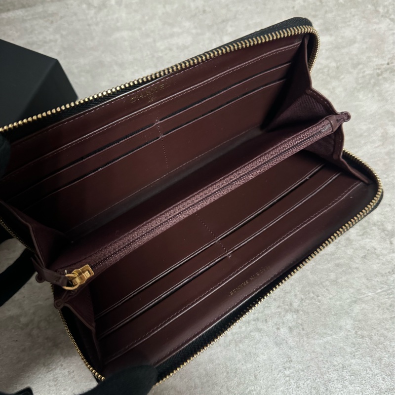 正品 Chanel 經典黑金荔枝皮拉鍊長夾-17