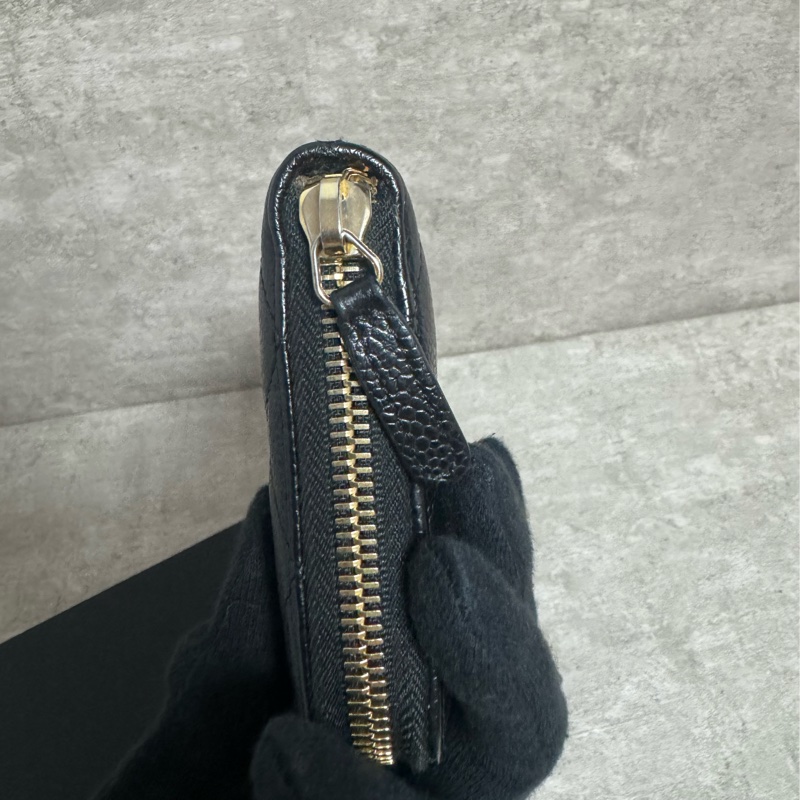 正品 Chanel 經典黑金荔枝皮拉鍊長夾-19