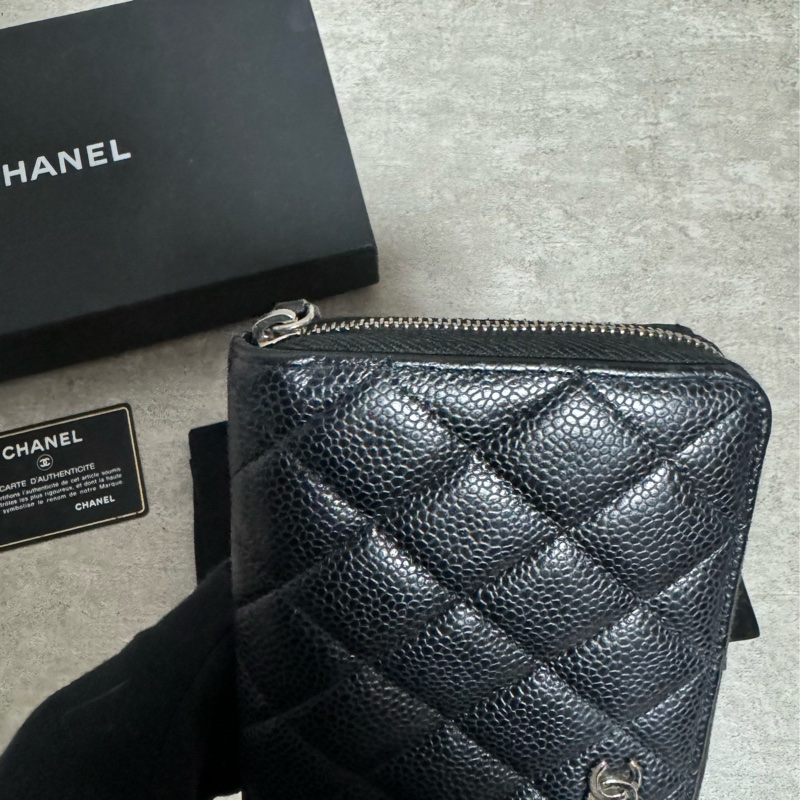正品 Chanel 經典新款黑銀長夾-3