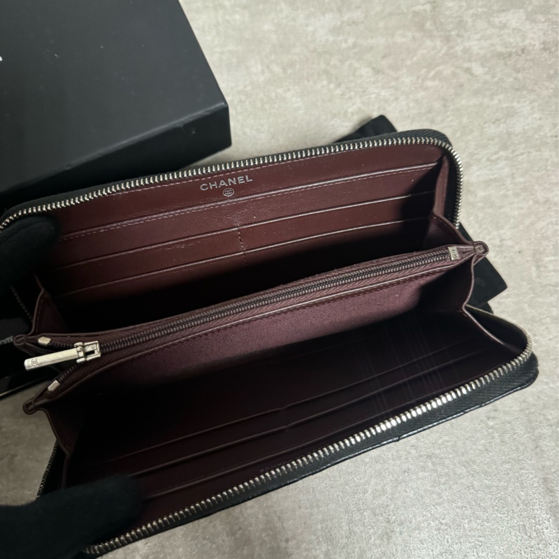 正品 Chanel 經典新款黑銀長夾-4