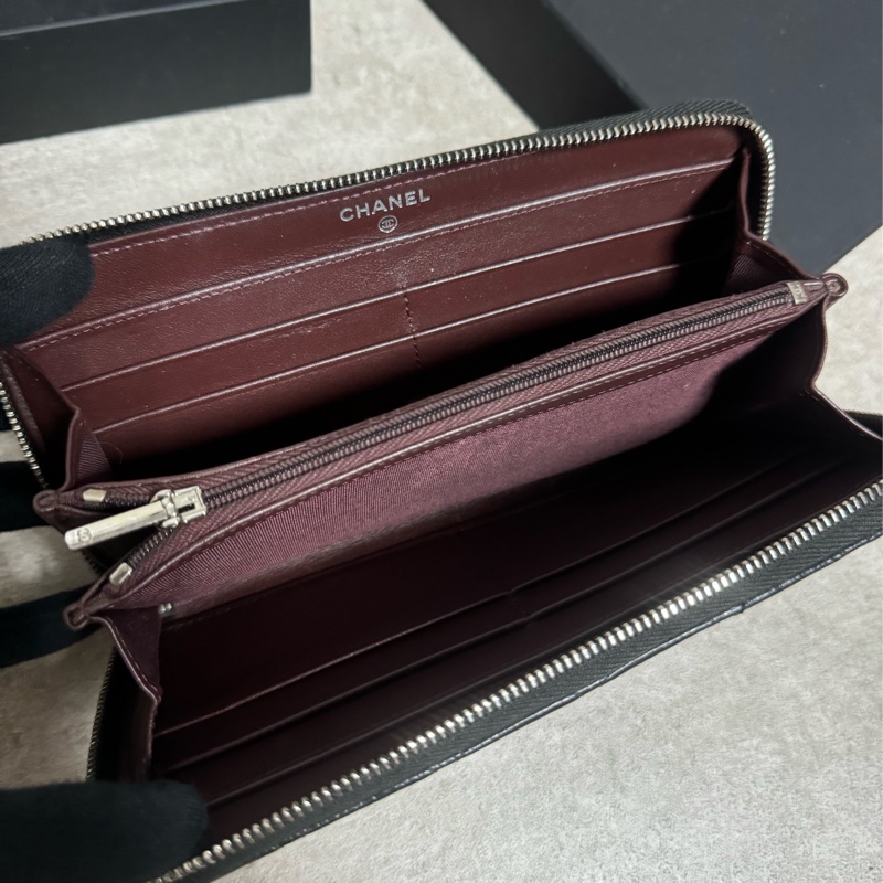 正品 Chanel 經典新款黑銀長夾-5