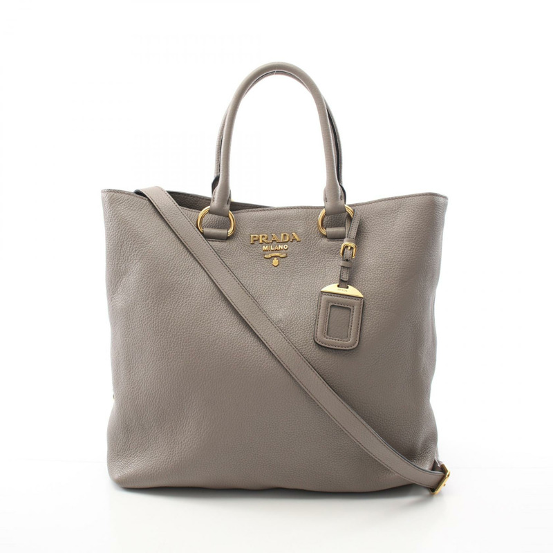 PRADA Vitello Phenix 2Way 斜背包 單肩托特包 1BG865 皮革 米色 二手-0