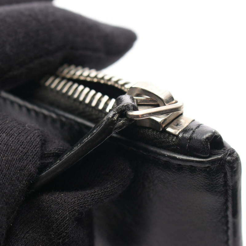 SAINT LAURENT PARIS 商務包手拿包皮革黑色二手男式-5