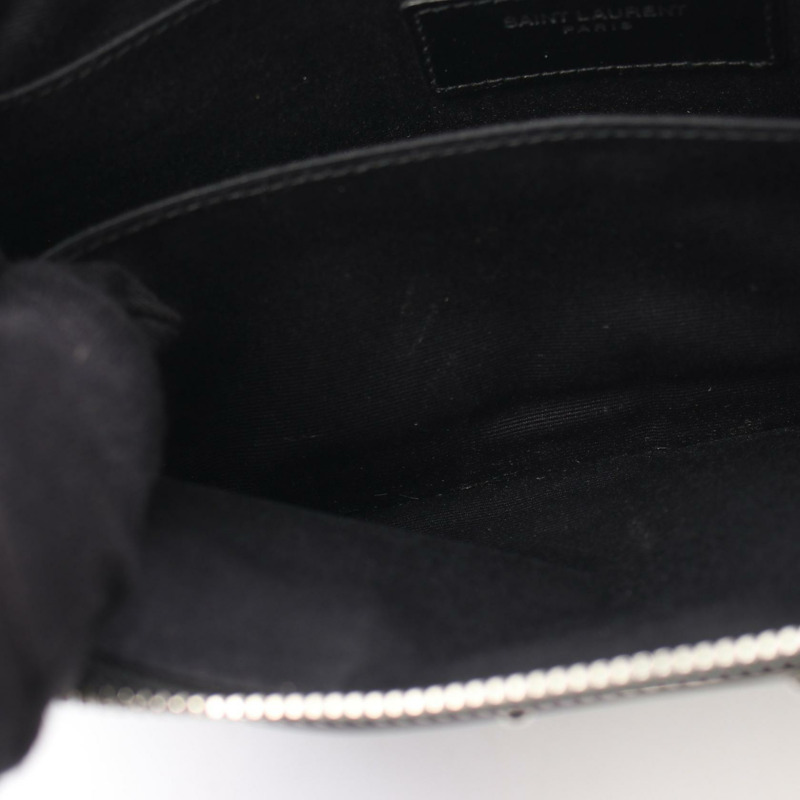 SAINT LAURENT PARIS 商務包手拿包皮革黑色二手男式-10