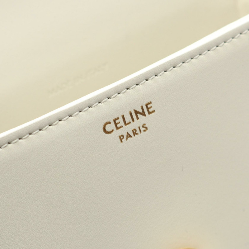CELINE 迷你 BESACE CLEA Triomphe 肩背包 10J303DPQ 皮革 白色 二手-3