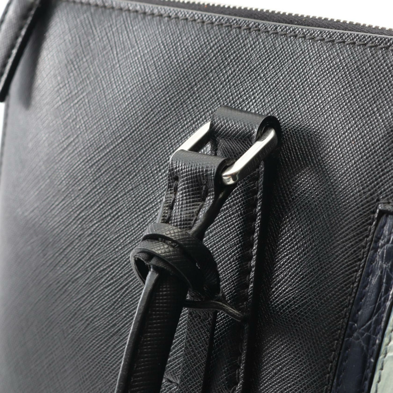 PRADA 商務包 2VG039 Saffiano 皮革 異國皮革 黑色 海軍藍 二手男款-6