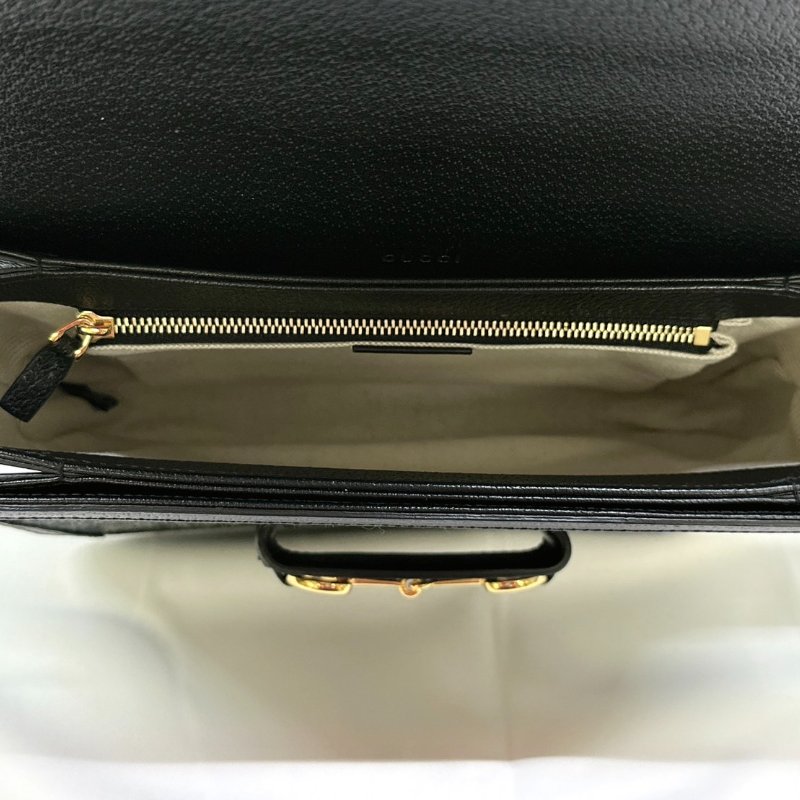 GUCCI 全新1955 Horsebit單寧黑馬銜扣肩揹包-6