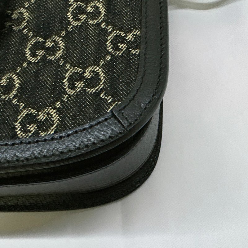 GUCCI 全新1955 Horsebit單寧黑馬銜扣肩揹包-11