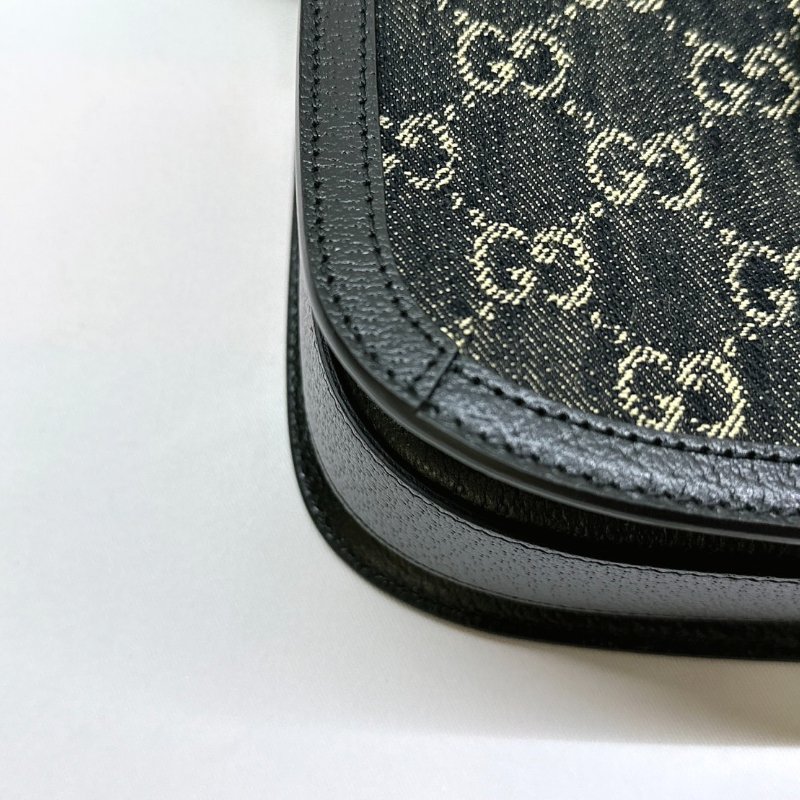 GUCCI 全新1955 Horsebit單寧黑馬銜扣肩揹包-12