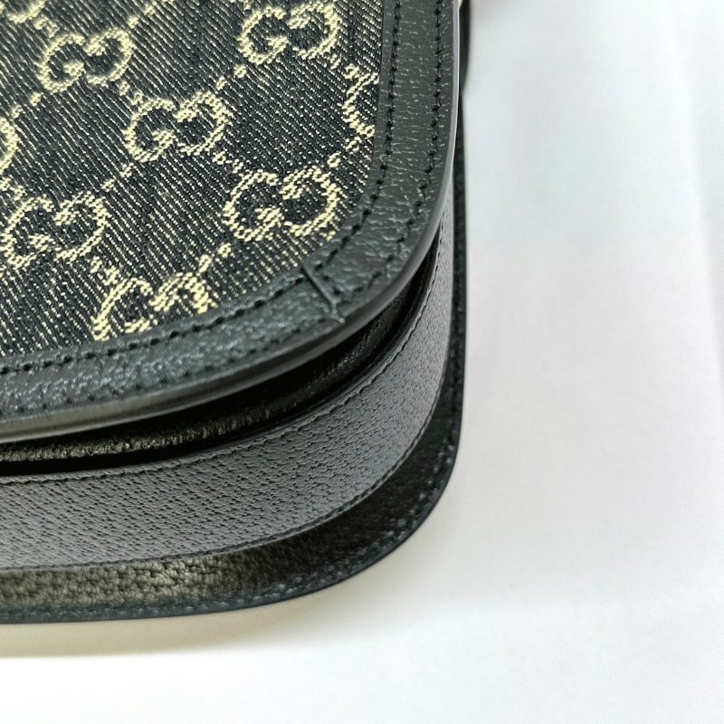 GUCCI 全新1955 Horsebit單寧黑馬銜扣肩揹包-13