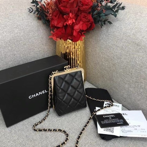 Chanel香奈兒22s新款黑金蛙口包鏈條包，鐳射31開