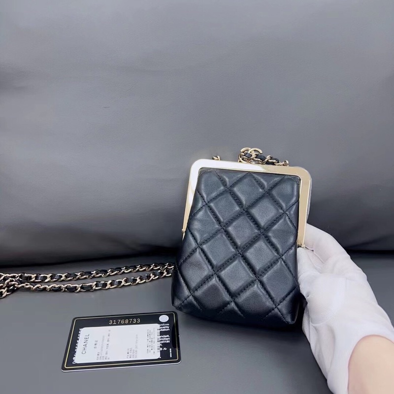 Chanel香奈兒22s新款黑金蛙口包鏈條包,鐳射31開-1