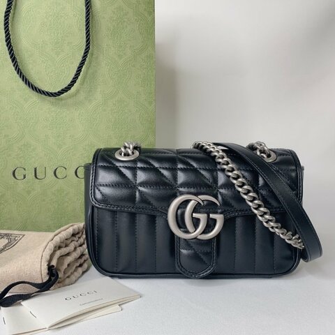 GUCCI 全新Marmont小型黑銀肩揹包