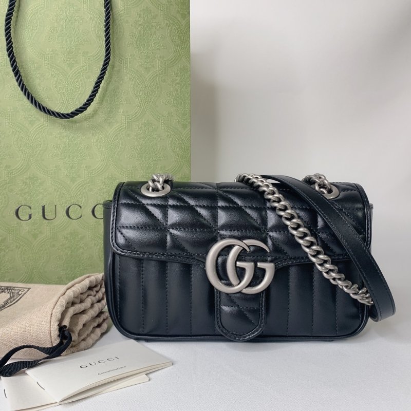 GUCCI 全新Marmont小型黑銀肩揹包-0