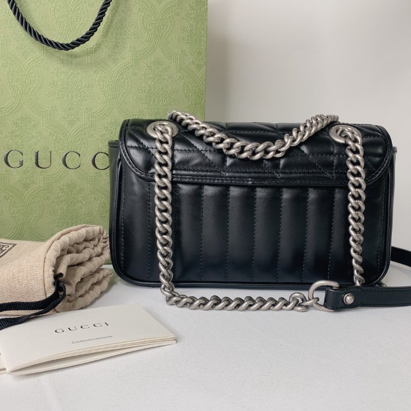 GUCCI 全新Marmont小型黑銀肩揹包-1