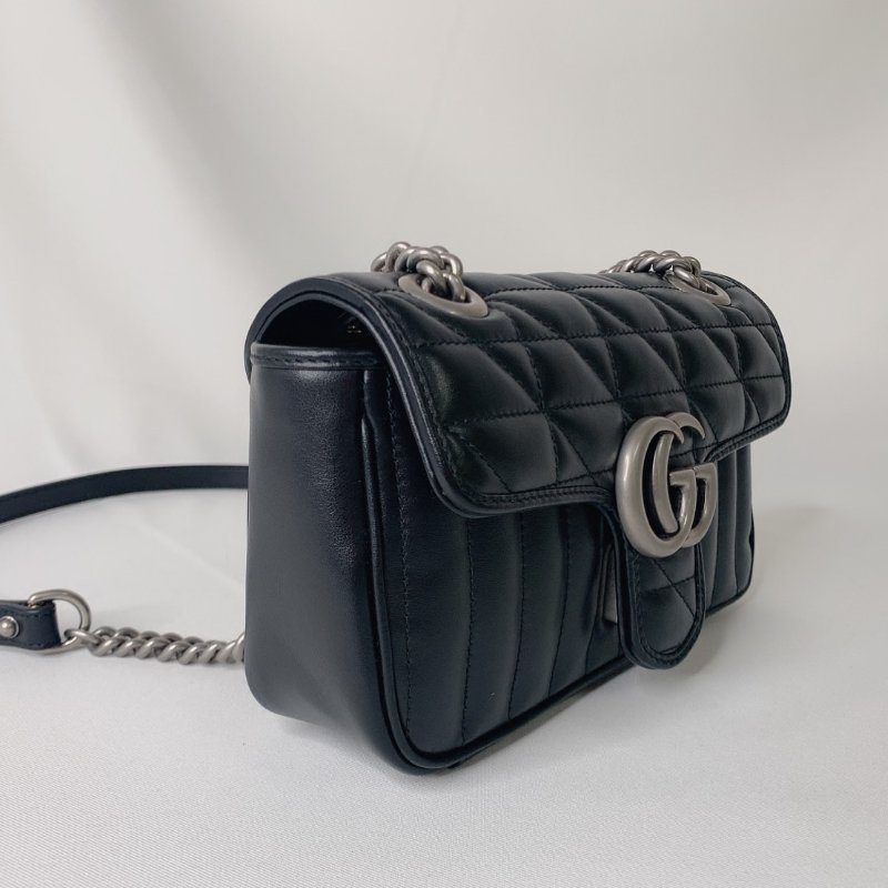 GUCCI 全新Marmont小型黑銀肩揹包-3