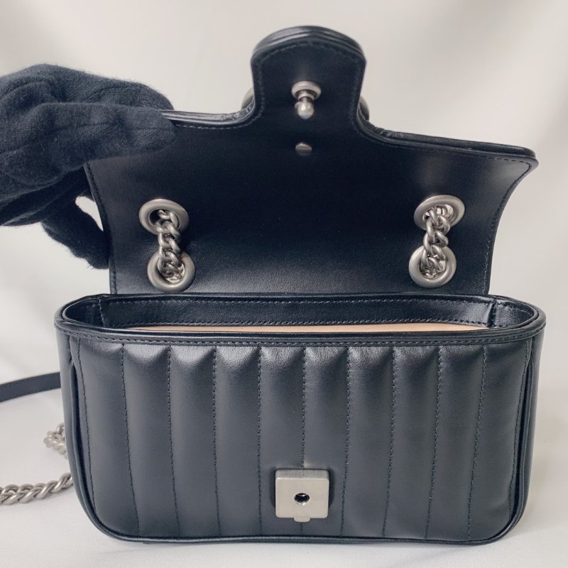 GUCCI 全新Marmont小型黑銀肩揹包-7