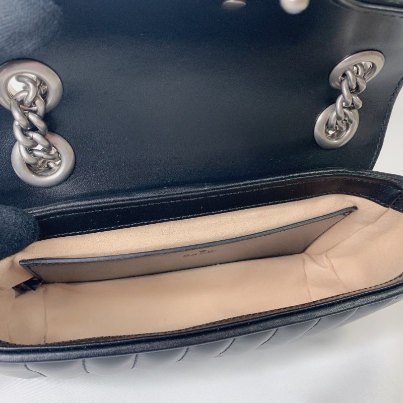 GUCCI 全新Marmont小型黑銀肩揹包-8