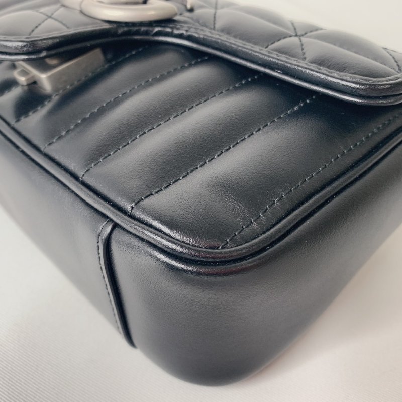 GUCCI 全新Marmont小型黑銀肩揹包-11