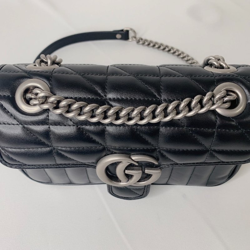 GUCCI 全新Marmont小型黑銀肩揹包-15