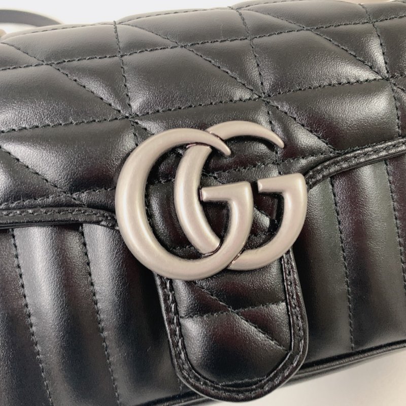 GUCCI 全新Marmont小型黑銀肩揹包-16