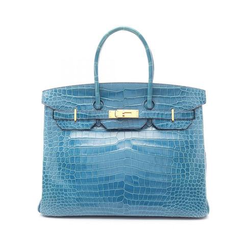 HERMES Birkin 35 藍色 Izmir 手提包 異國皮革 Porosus 鱷魚皮 lyse 綠色 二手 女士