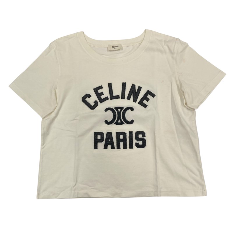 CELINE 賽琳 短版 S號 白T 棉 上衣 白色-0
