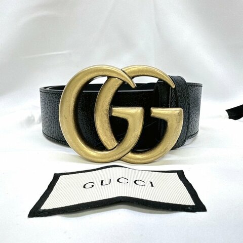 GUCCI 全新仿舊金色雙G皮帶