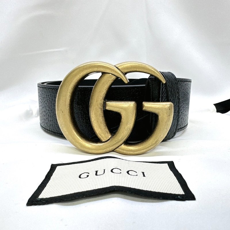 GUCCI 全新仿舊金色雙G皮帶-0