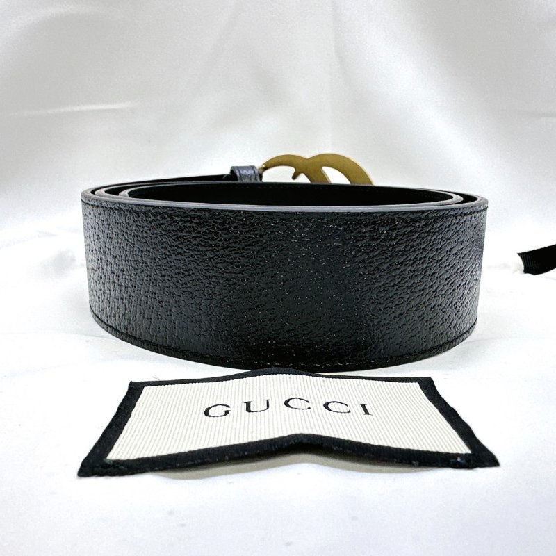 GUCCI 全新仿舊金色雙G皮帶-1