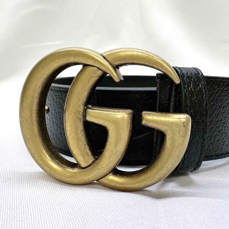 GUCCI 全新仿舊金色雙G皮帶-7