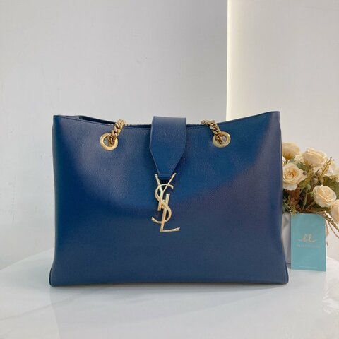 MS0349 Yves Saint Laurent YSL  聖羅蘭 手提 托特包 顆粒牛皮 軍藍色 Tote 35cm Grained Calfskin Navy x GHW