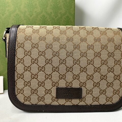 GUCCI 全新雙G帆布翻蓋側背包