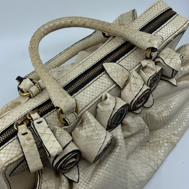 Valentino 米白色蛇皮面手抽袋-12