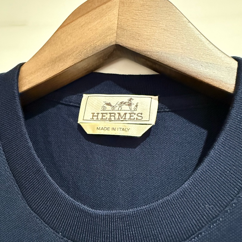 Hermes 深藍色 圓領珠地網眼材質 經典男裝上衣-2