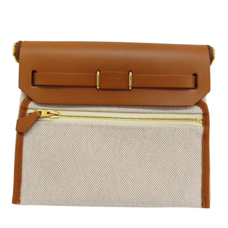 米色 帆布 Herbag Zip 20 肩背包 W刻 金扣【HERMES 愛馬仕】-1