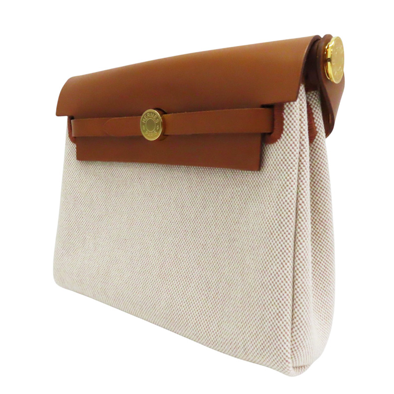 米色 帆布 Herbag Zip 20 肩背包 W刻 金扣【HERMES 愛馬仕】-2