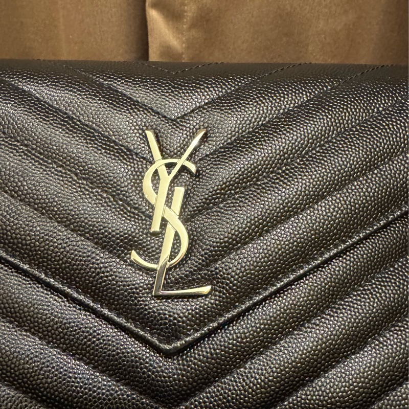 YSL 魚子醬信封式WOC 黑銀 19公分大全配台灣購證-22
