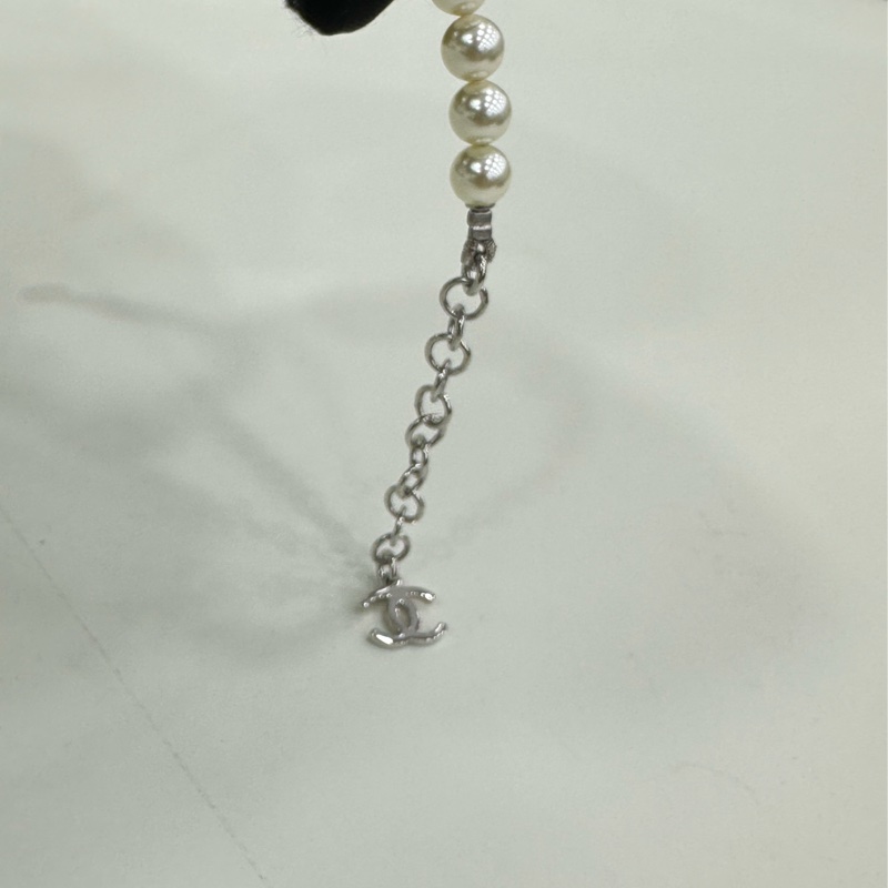 香奈兒Chanel 25S雙C珍珠手鍊,銀色滿鑽搭扣,搭配珍珠鏈-3