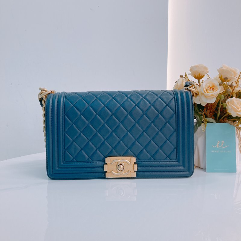 MS0351 Chanel 香奈兒 經典 中號 羊皮 海軍藍 金扣 Boy Medium 25cm Bag Lambskin Navy x GHW-0