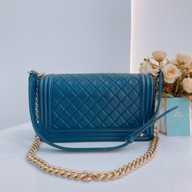 MS0351 Chanel 香奈兒 經典 中號 羊皮 海軍藍 金扣 Boy Medium 25cm Bag Lambskin Navy x GHW-1